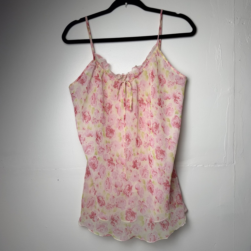 Liz Claiborne Lined Flowy Ruffle Strappy Tank Top Sz L Coquette Girly Floral